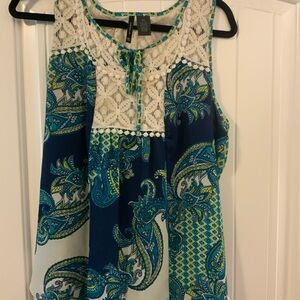 New Directions Blue and Green Paisley Tank Top